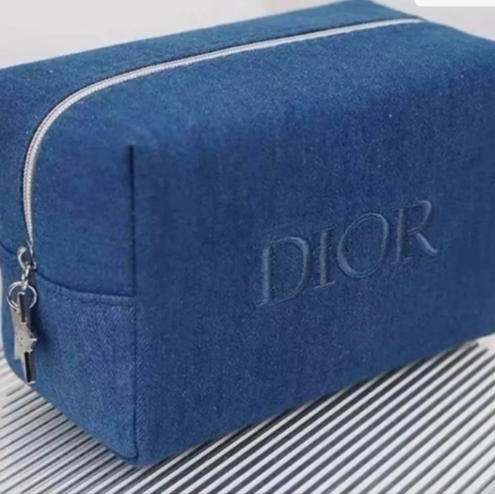 New Dior Blue Denim Cosmetic Bag with Soft Pink Lip Gloss & Black Mascara - Picture 13 of 15